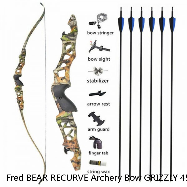 Fred BEAR RECURVE Archery Bow GRIZZLY 45# Model KR67513 AMO-58”