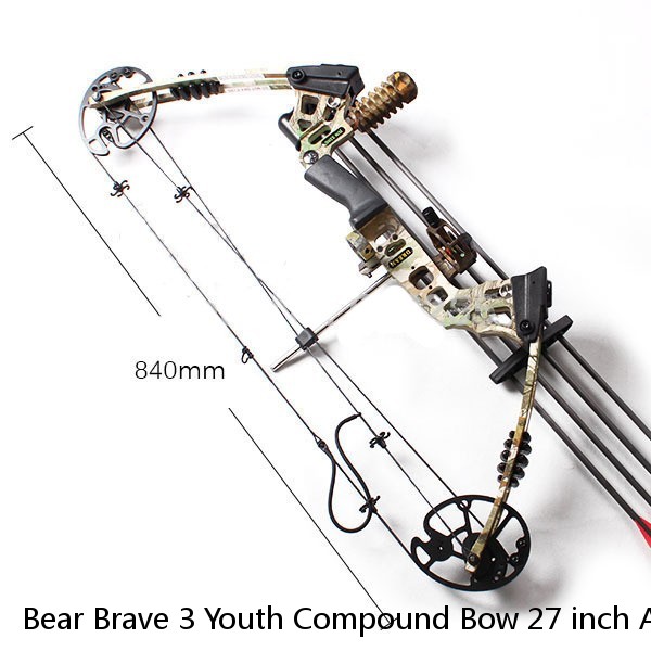 Bear Brave 3 Youth Compound Bow 27 inch Archery Black, Owners Manual, 1 Arrow + 
